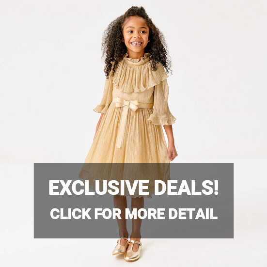 Childrensalon Occasions - Girls Sparkly Gold Plissé Dress ...