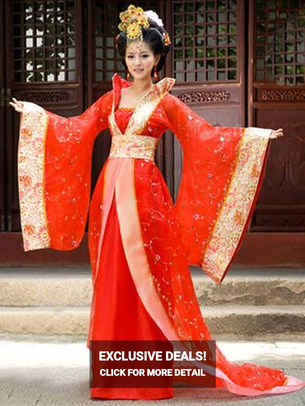 Chinese Traditional Costume, Female Red Ancient Hanfu Dress, Tang ...