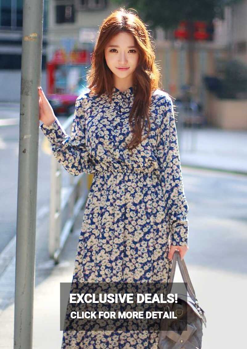 Chuu] Floral Long Sleeve Maxi Dress