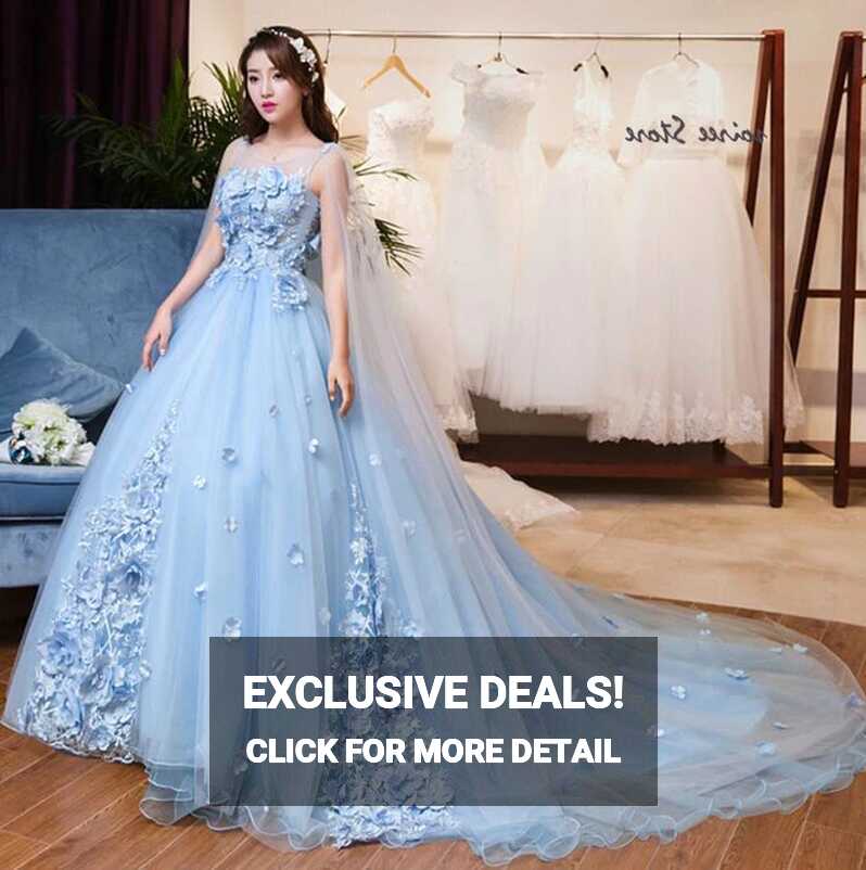 Cinderella Blue Princess Wedding Dresses Dubai Arabic Flower ...