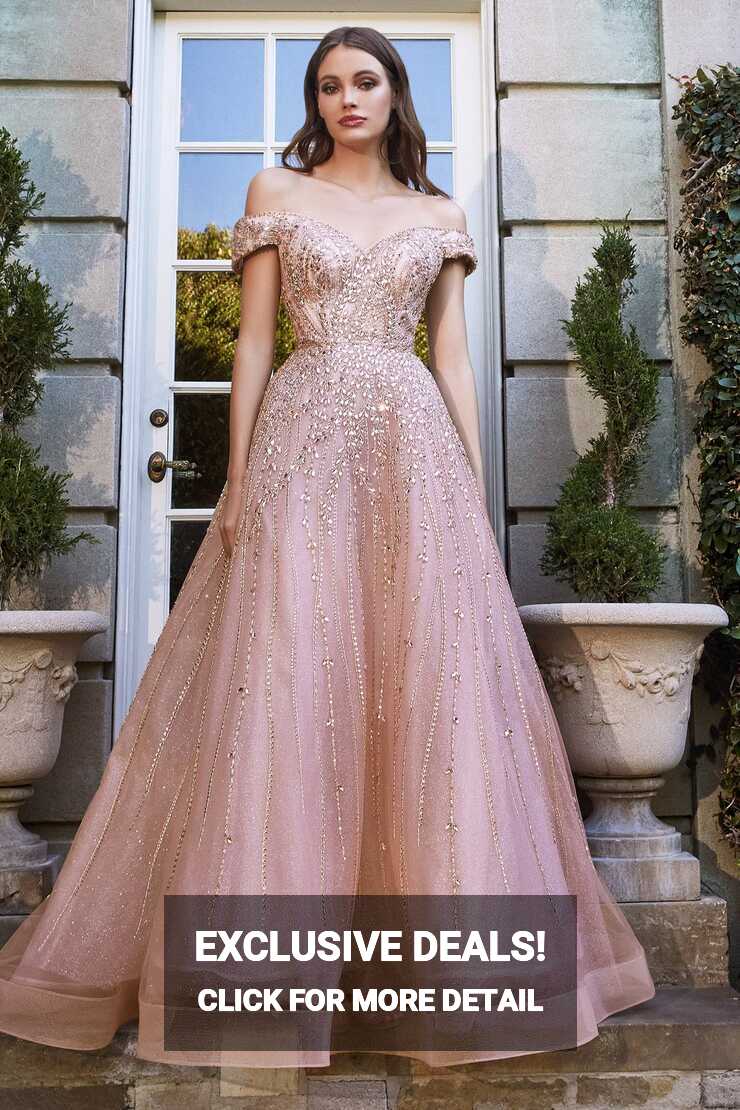 Cinderella Divine B715 Gorgeous Off Shoulder Rose Gold Ball Gown ...