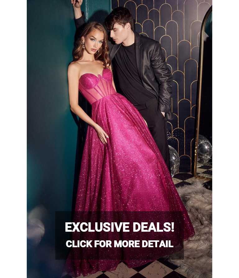 Cinderella Divine Fuchsia Glitter Strapless Corset Prom Gown ...