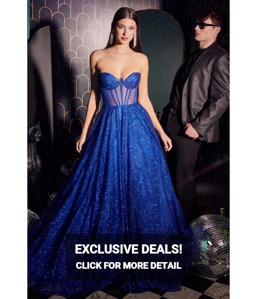 Cinderella Divine Royal Blue Glitter Strapless Corset Prom Gown ...