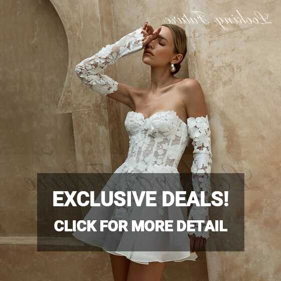 Civil Short Boho Wedding Dresses Appliques Half Sleeve sweetheart ...