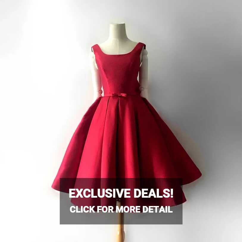 Classic 1950&#39;s Prom Dress Short Red Square Collar Neckline Low ...