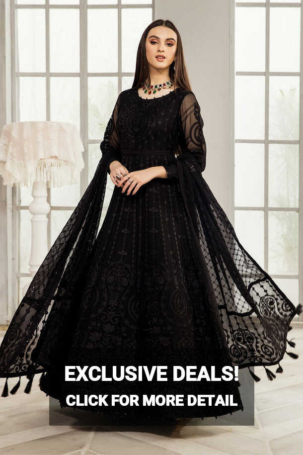 Classic Black Net Pakistani Frock Dupatta Party Dress – Nameera by ...