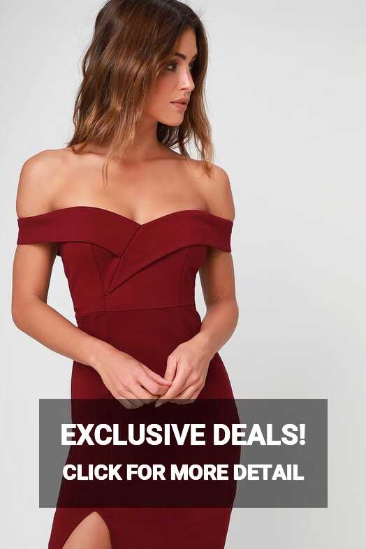 Classic Glam Burgundy Off-the-Shoulder Bodycon Dress