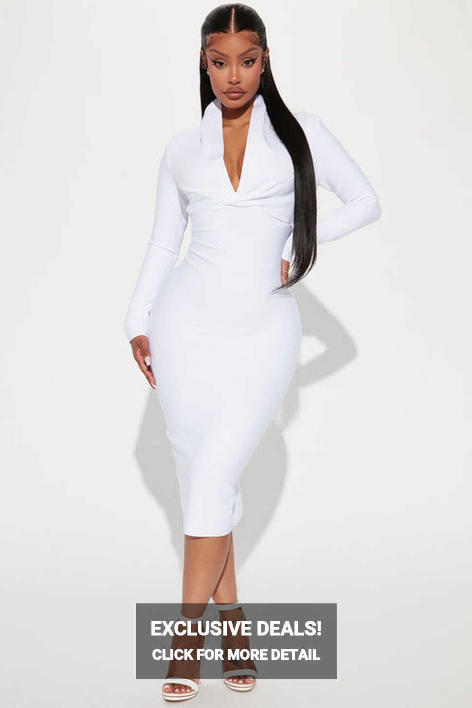 Classic Long Sleeve Bandage Midi Dress - White | Fashion Nova ...