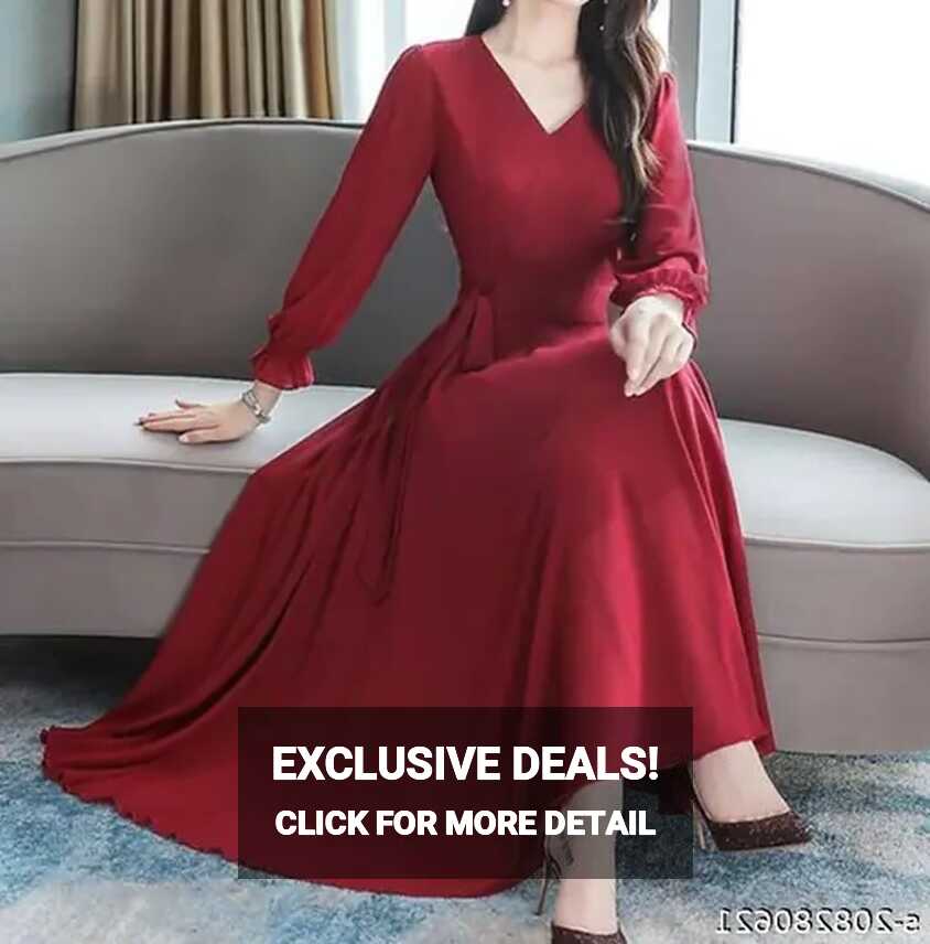 Classic Long Sleeves Self Design Crepe Partywear Dress For Women ...