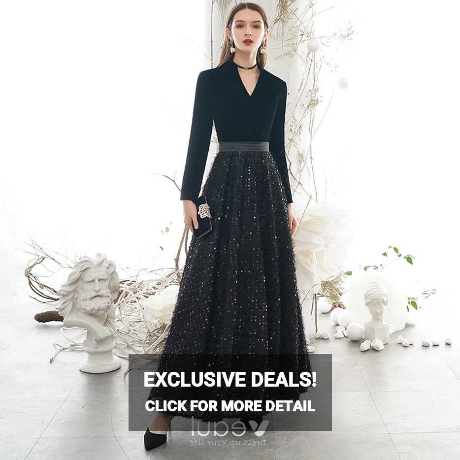 Classy Black Evening Dresses 2020 A-Line / Princess V-Neck Tassel ...