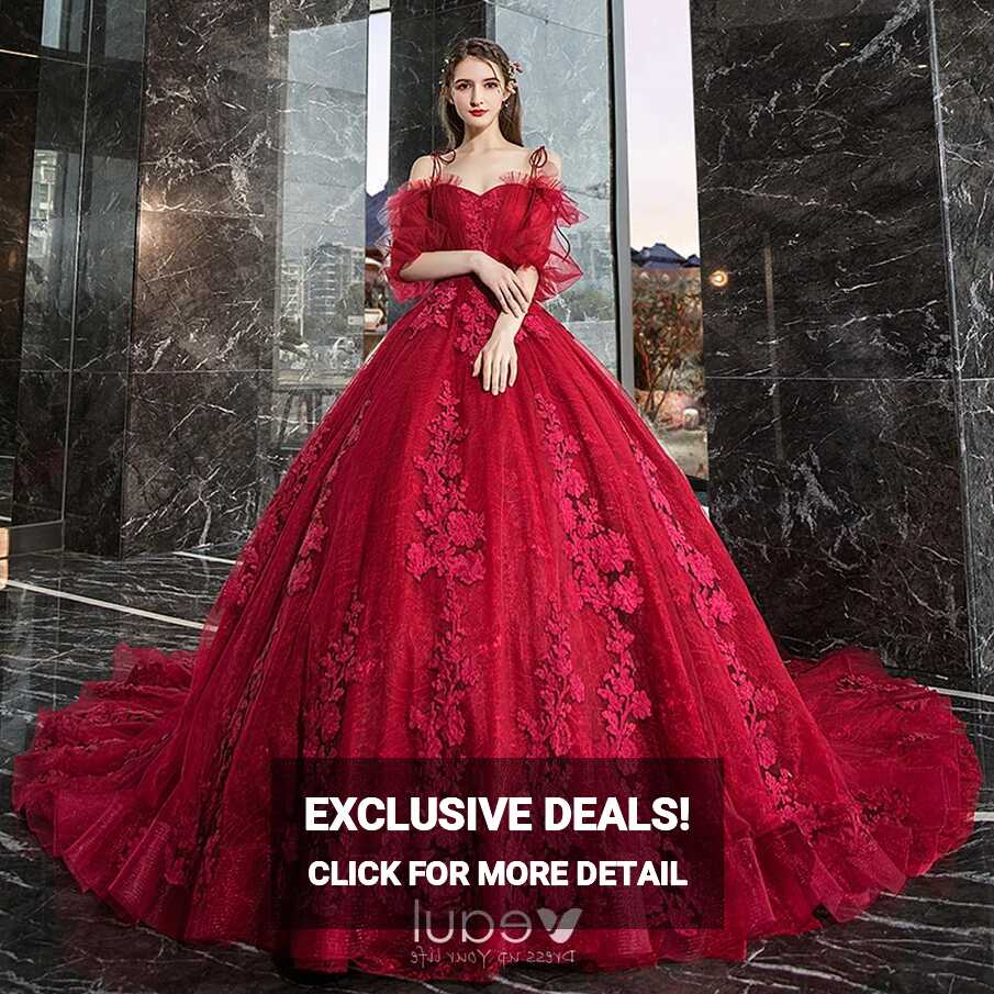 Classy Red Ruffle Wedding Dresses 2019 Ball Gown Spaghetti Straps ...