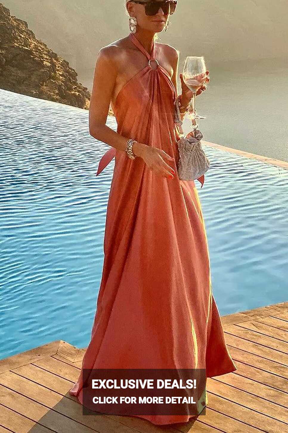 Classy and Fabulous Satin Halter Backless Maxi Dress