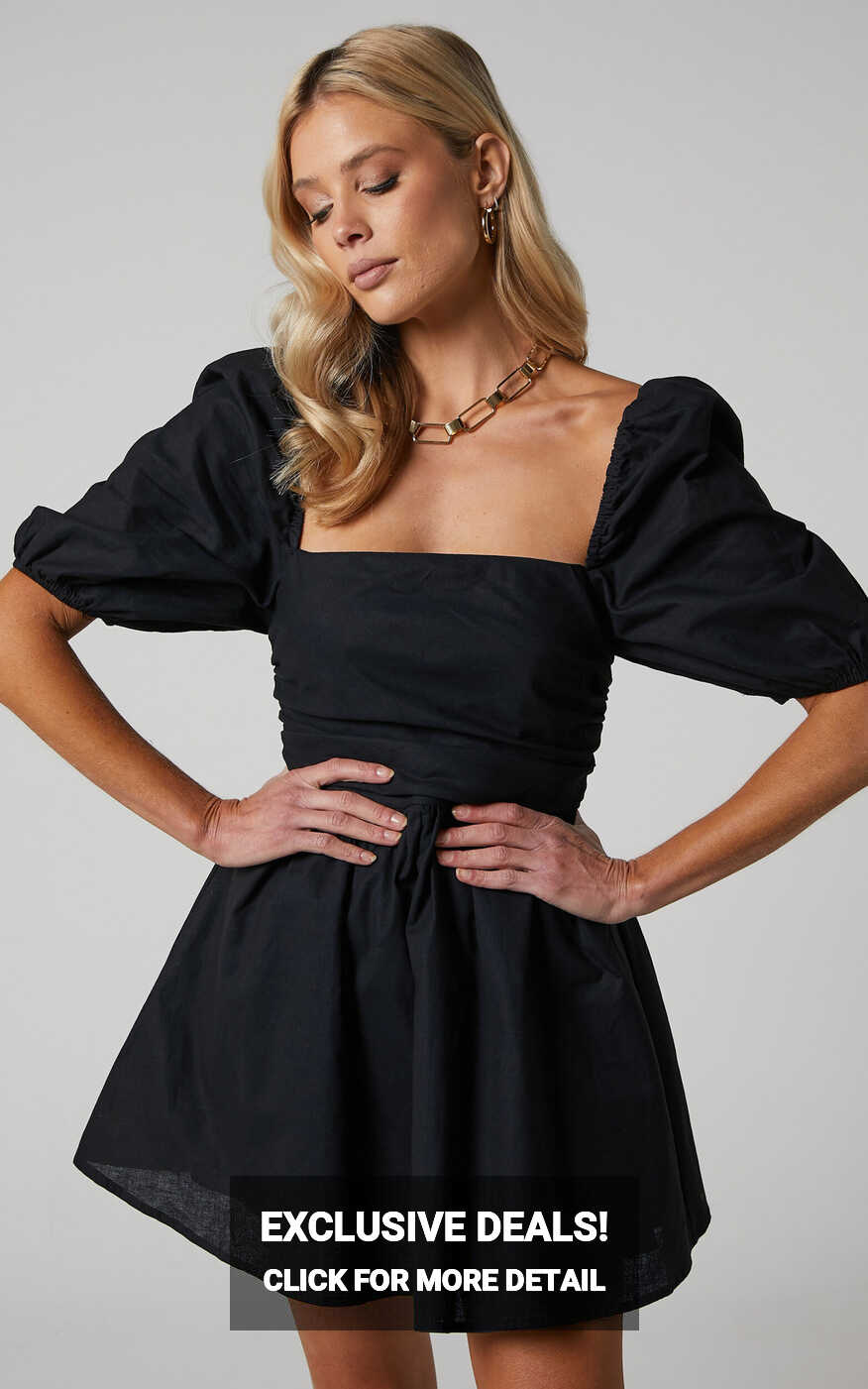 Claudina Mini Dress - Linen Look Puff Sleeve Ruched Bodice Dress ...