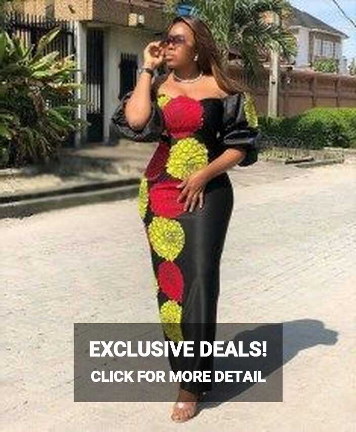 Clipkulture | Off Shoulder Fitted Ankara Dress With Puffy Sleeves