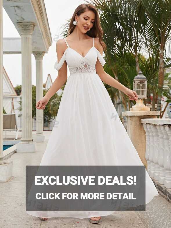 Cold Shoulder Contrast Lace Chiffon Wedding Dress | SHEIN ASIA