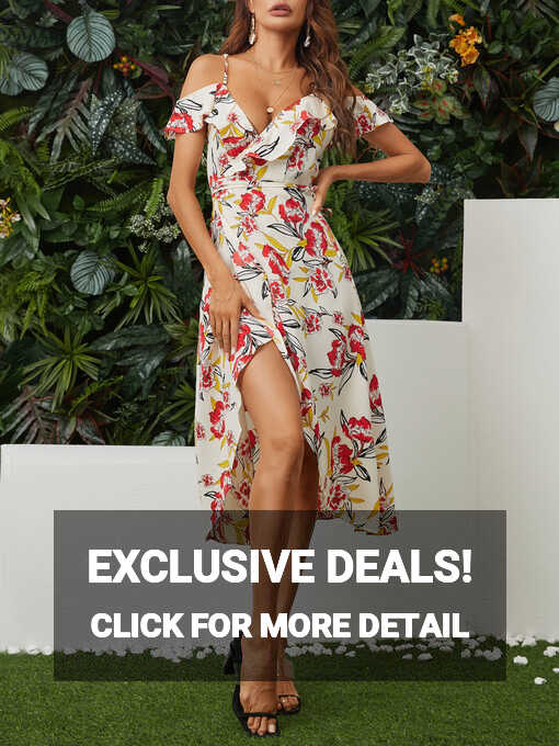 Colorful Random Floral Print Off Shoulder Casual Midi Dress ...