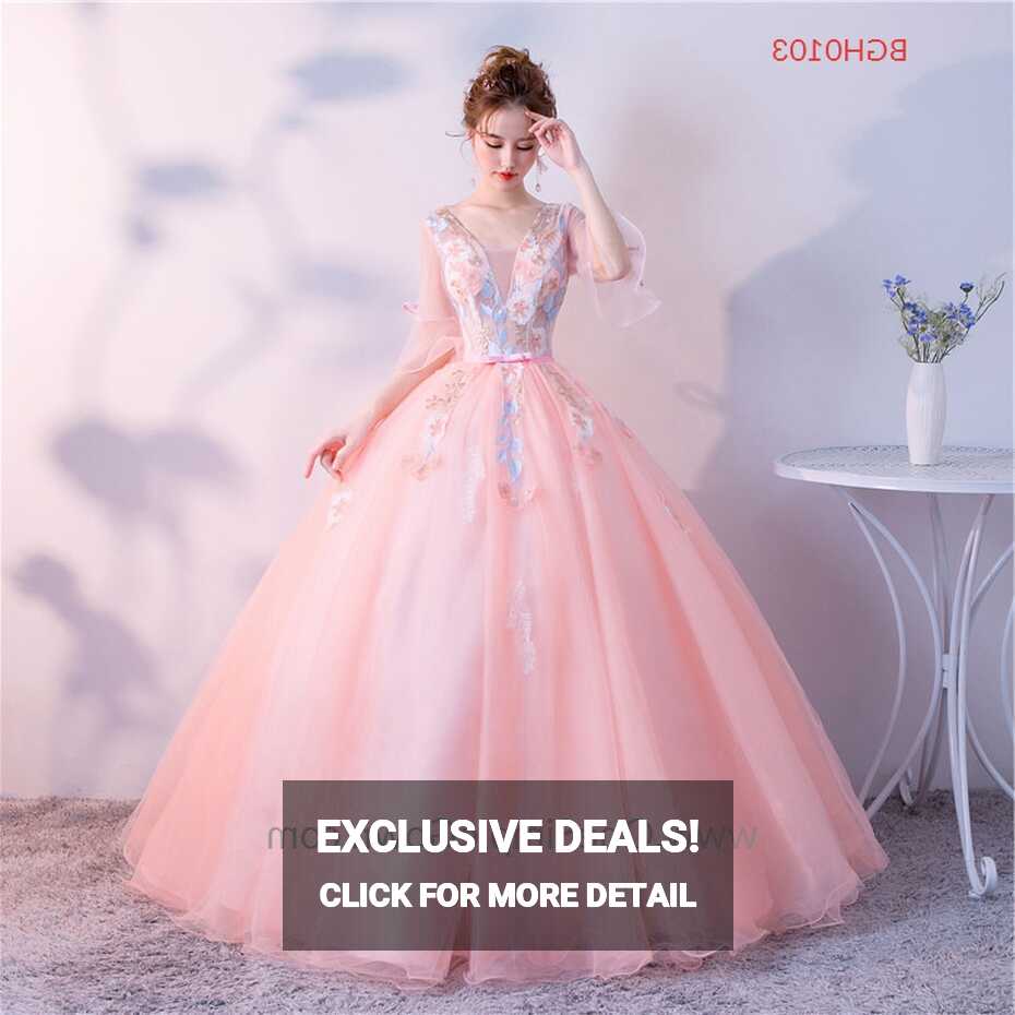 Colourful Princess Ball Gown With Flower Pattern Lace With Angle ...