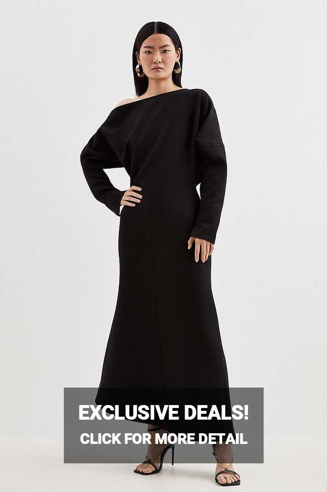 Compact Stretch Tailored Off Shoulder Long Sleeve Maxi Dress ...