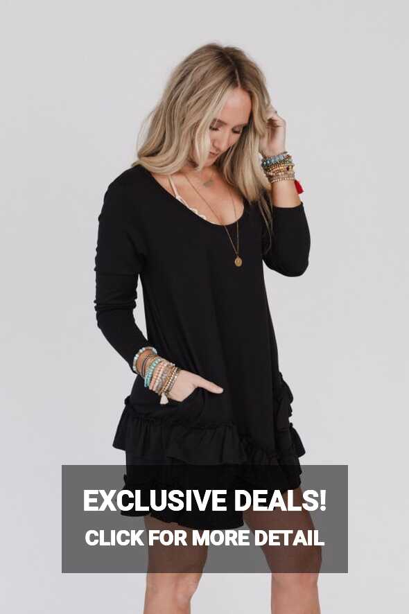 Constance Ruffle Hem Long Sleeve Dress - Black | Three Bird Nest