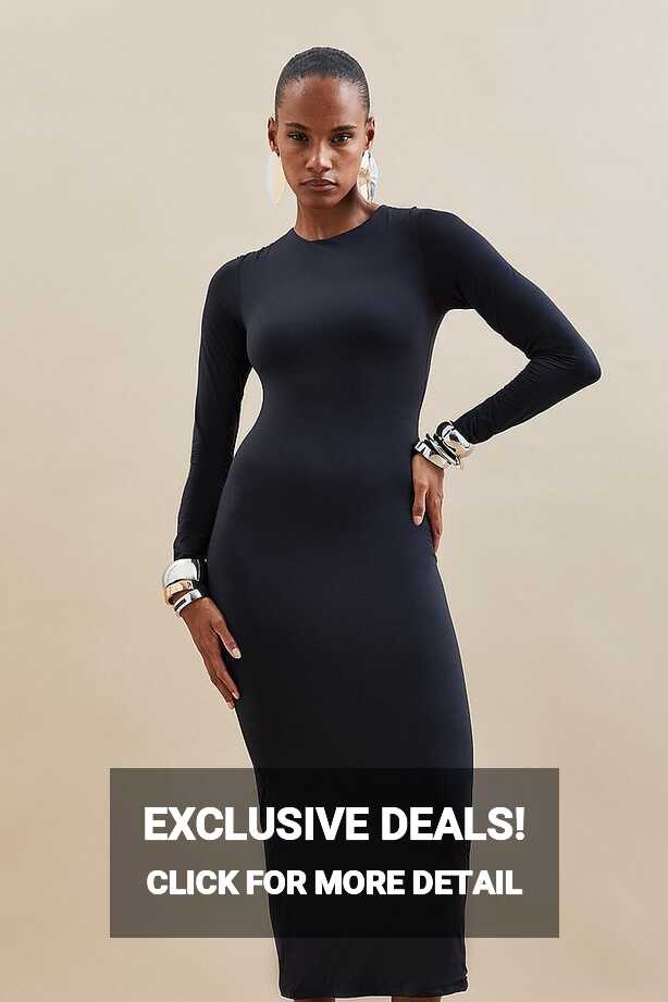 Contour Jersey Long Sleeve Crew Neck Midi Dress | Karen Millen