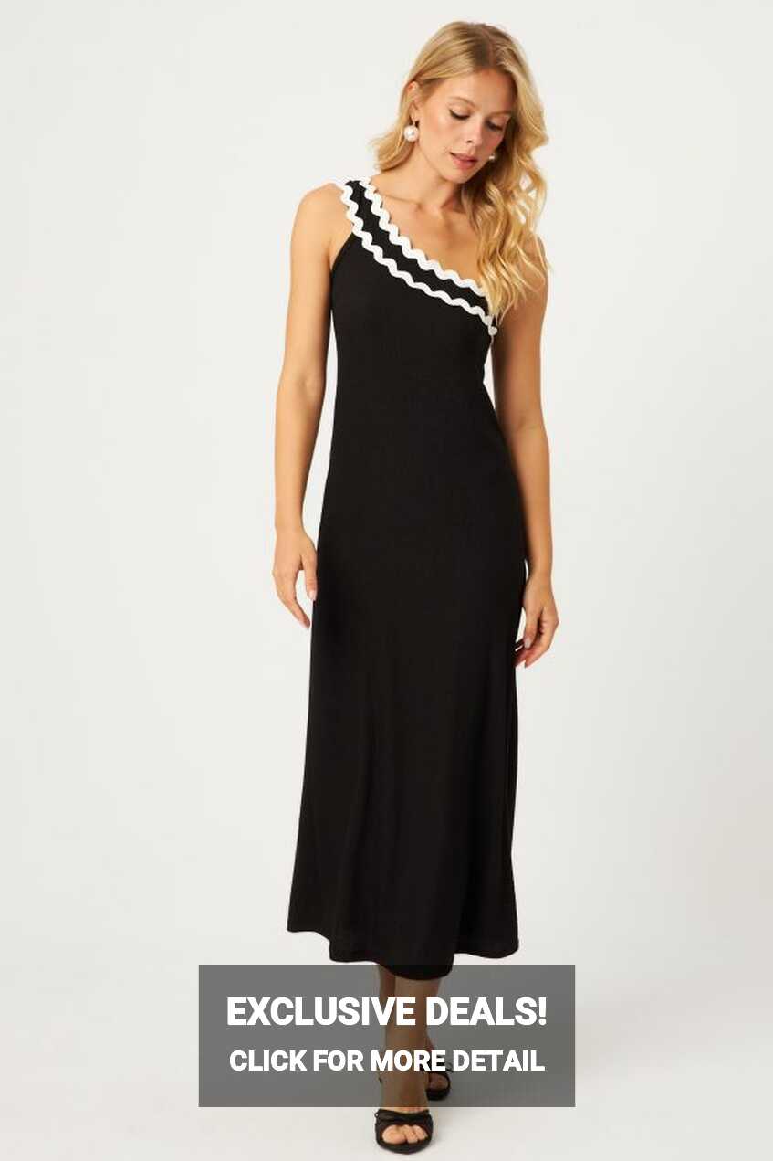 Cool &amp; Sexy Black Single Shoulder Midi Wrap Dress - EY2830 - Trendyol