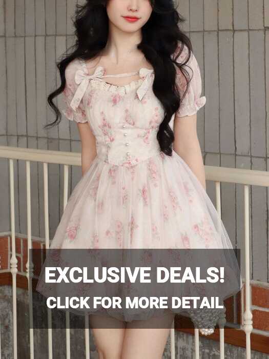 Coquette Aesthetic Soft Girl White Floral Puff Sleeve Dress - XL