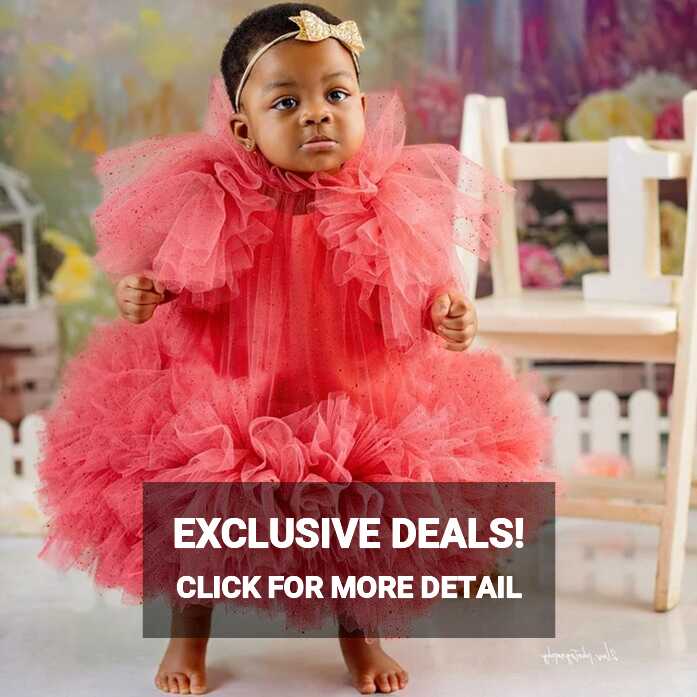 Coral Red Flower Girls Dresses Shiny Tulle Princess Kids First ...