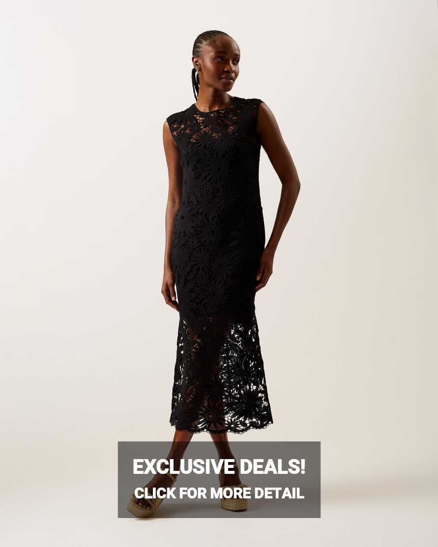 Corha Floral Crochet Sleeveless Midi Dress Black – Ted Baker KSA