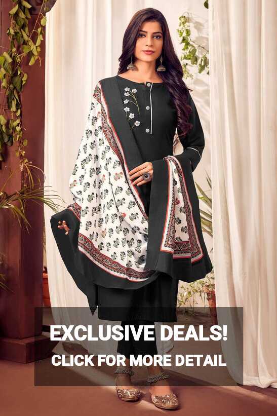 Cotton Eid Salwar Kameez in Black with Embroidered - SK14471