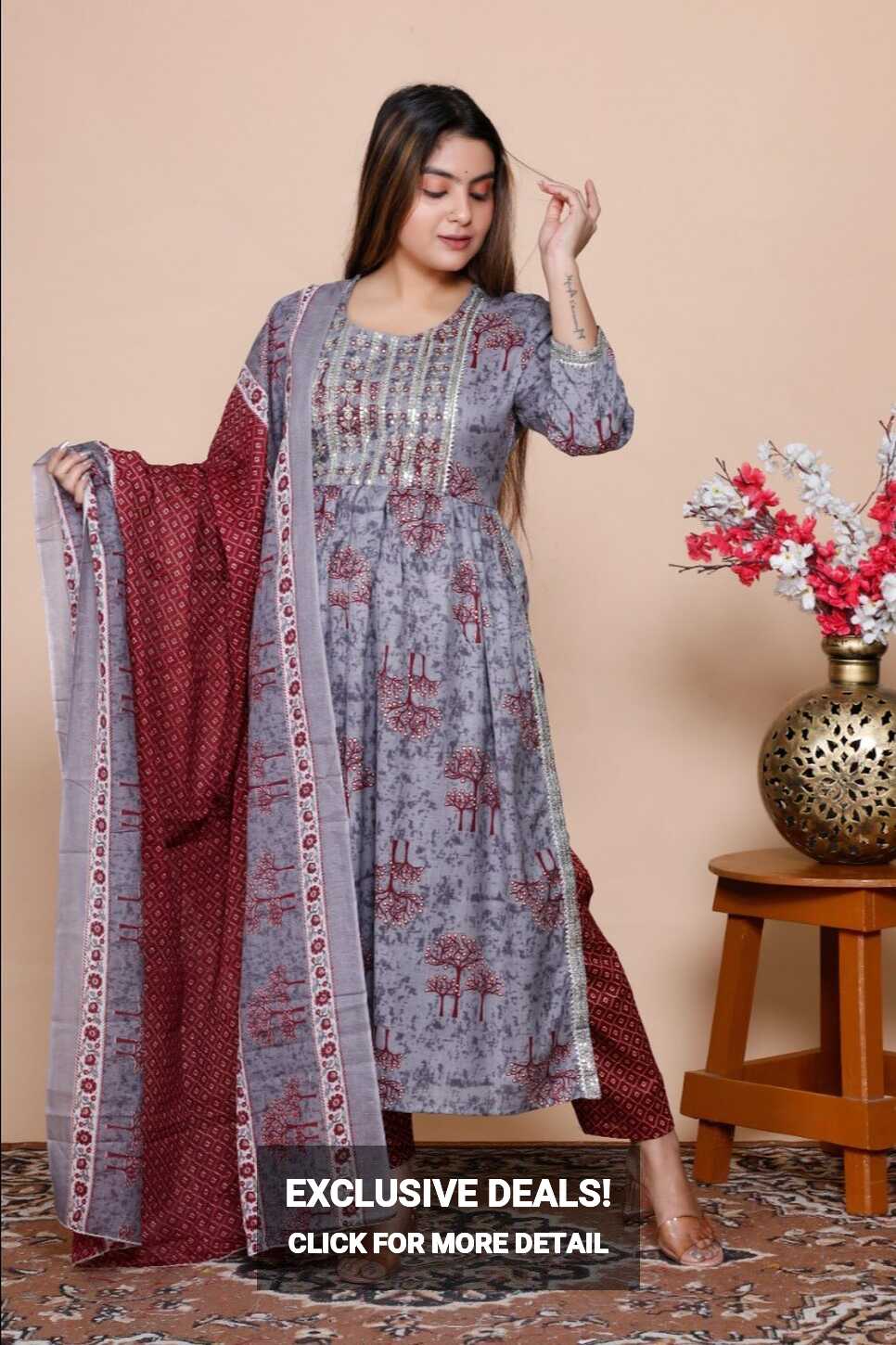 Cotton Nayra Cut Kurti With Pant And Dupatta, Size: M To Xxl at Rs ...