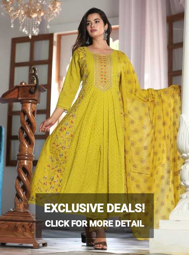 Cotton Printed Naira Cut suit, Stitched, Yellow at Rs 1100 in Rampur