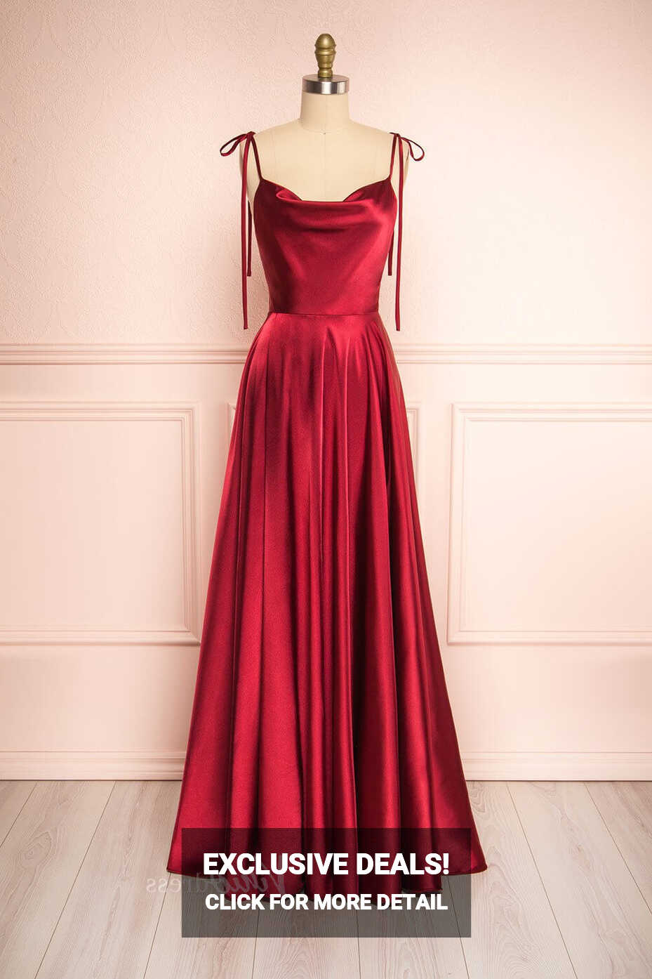 Cowl Neck Silky Satin Long Prom Dress with Slit Spaghetti Strao ...