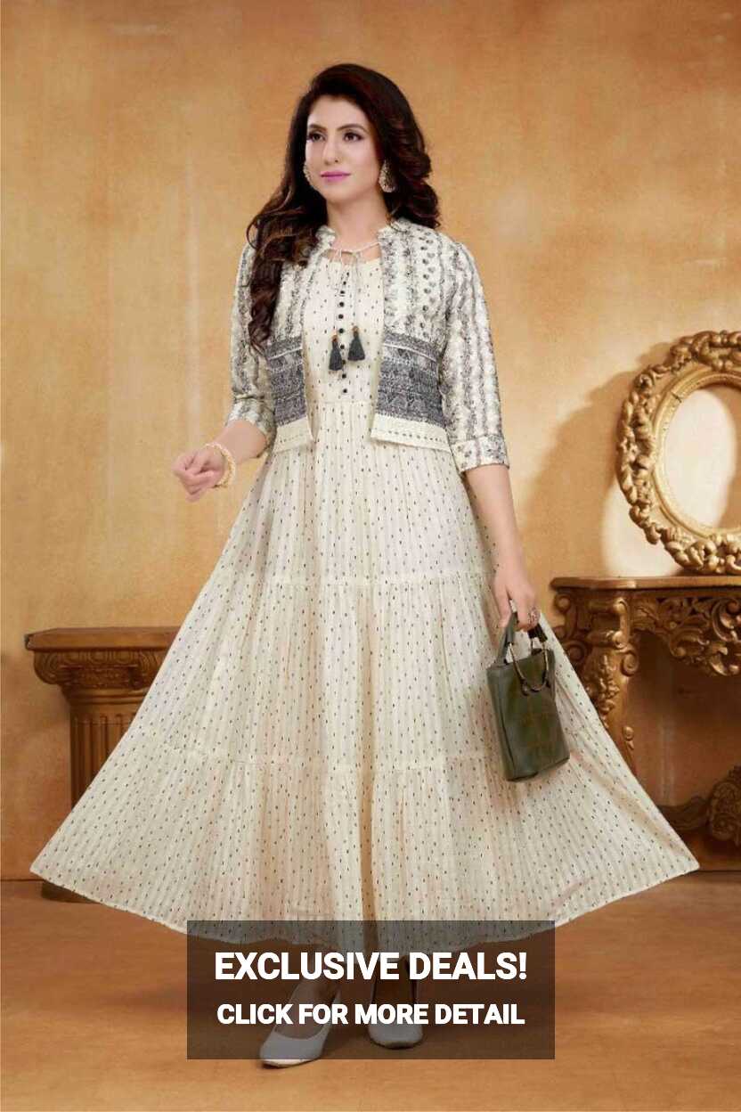 Cream Color Party Wear Designer Gown Kurti With Koti :: ANOKHI FASHION