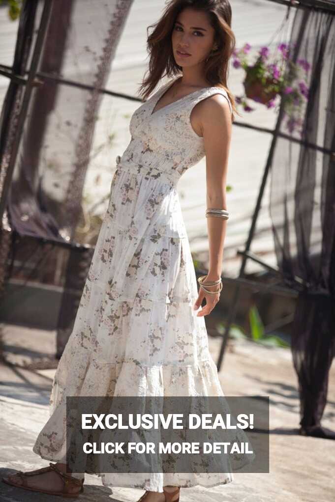 Cream Maxi Dress, Hippie Urban Evening &amp; Day Summer Dress, Boho ...