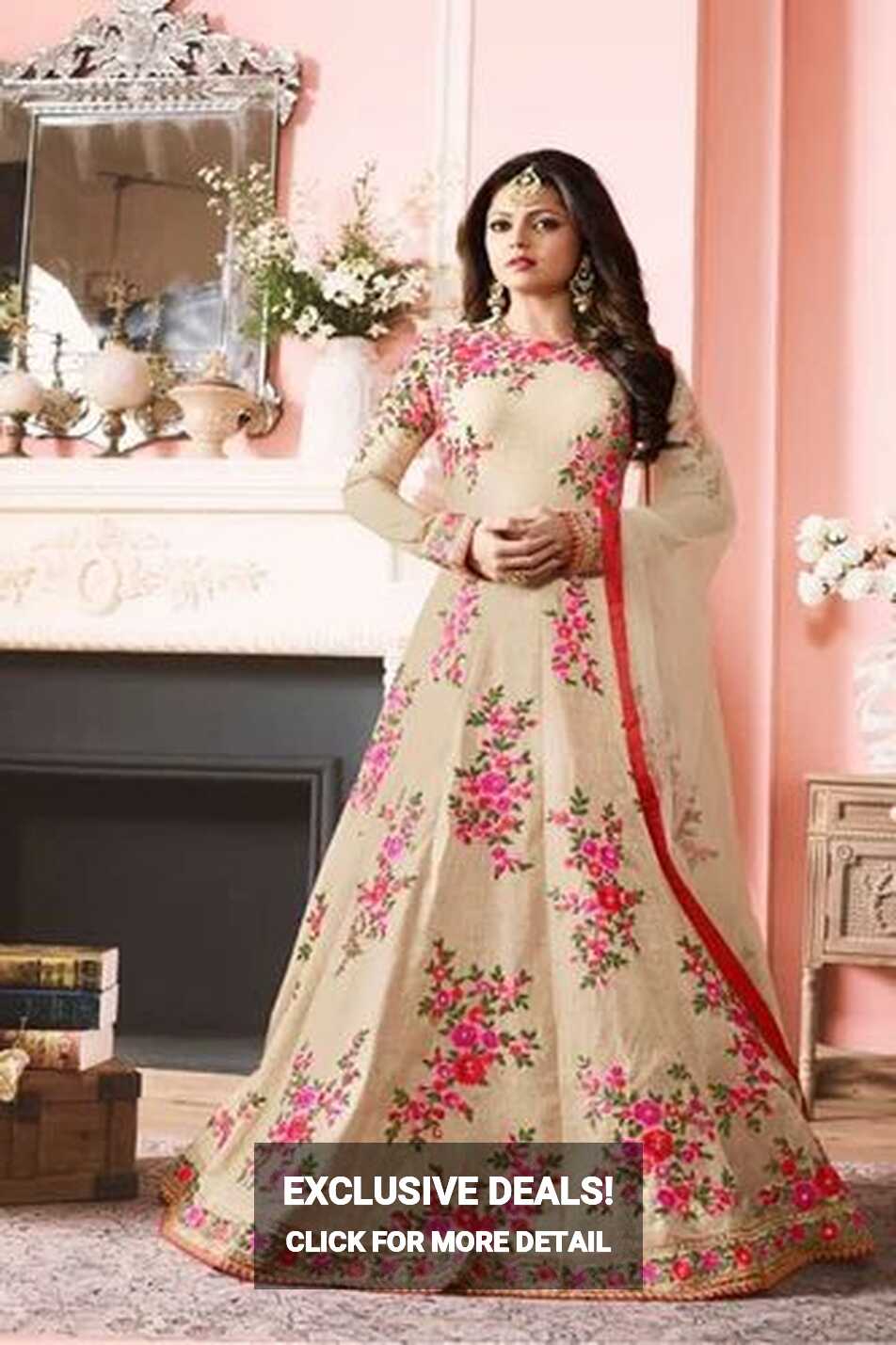 Cream Party wear Indian Designer Anarkali Salwar Kameez at Rs 1495 ...