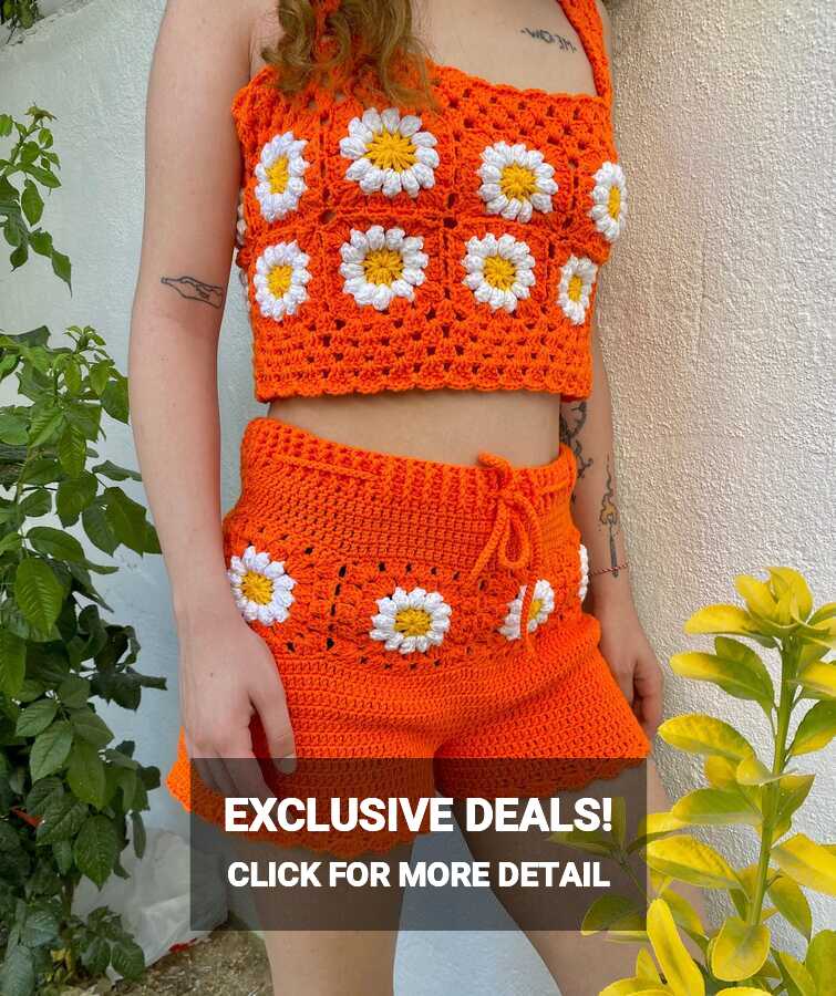 Crochet Daisy Clothing Set, Crochet Two-piece Crop Top and Shorts ...