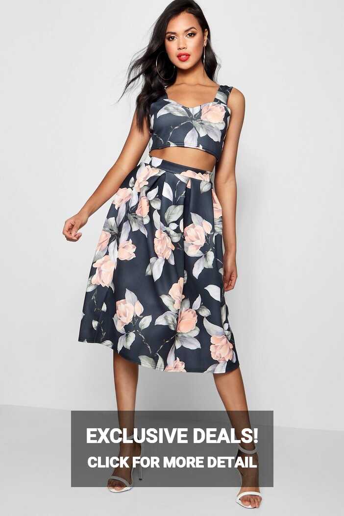 Crop Top And Full Midi Skirt Two-Piece Set