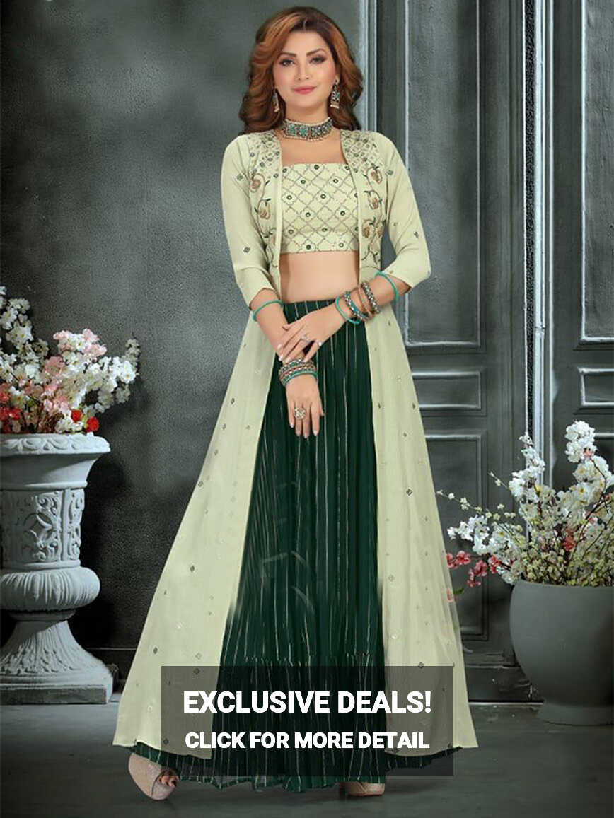 Crop top with Skirt and Georgette heavy Srug and coading work