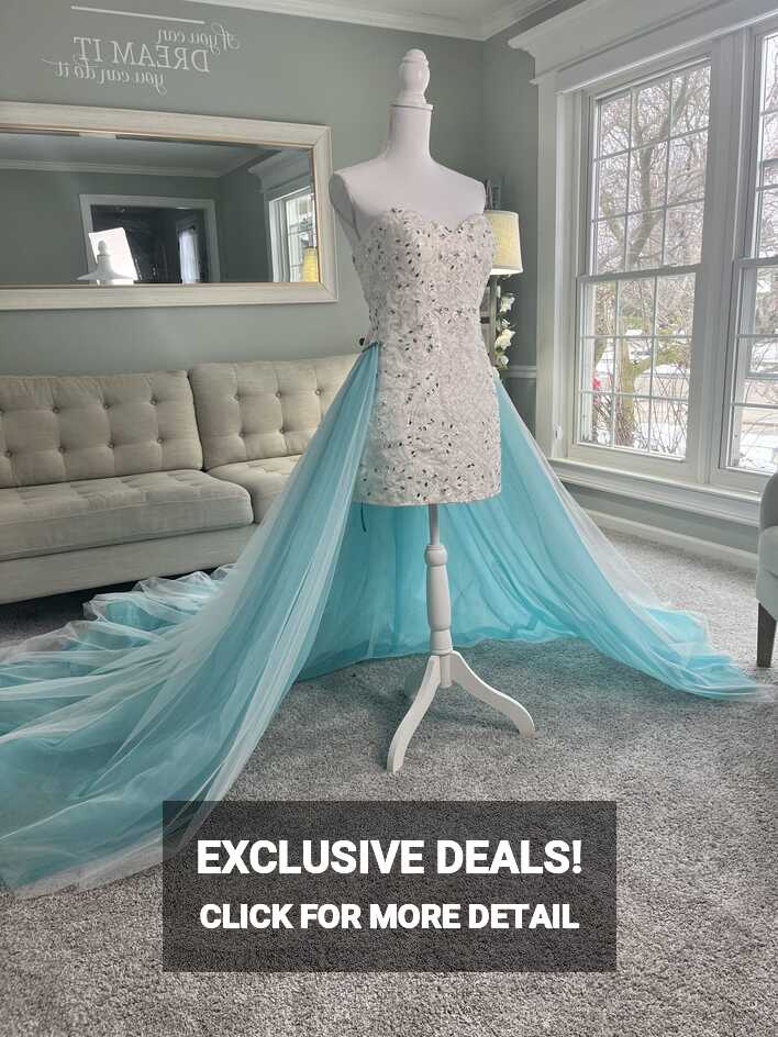 Custom 2 in 1 Blue Wedding Dress with Removable Train