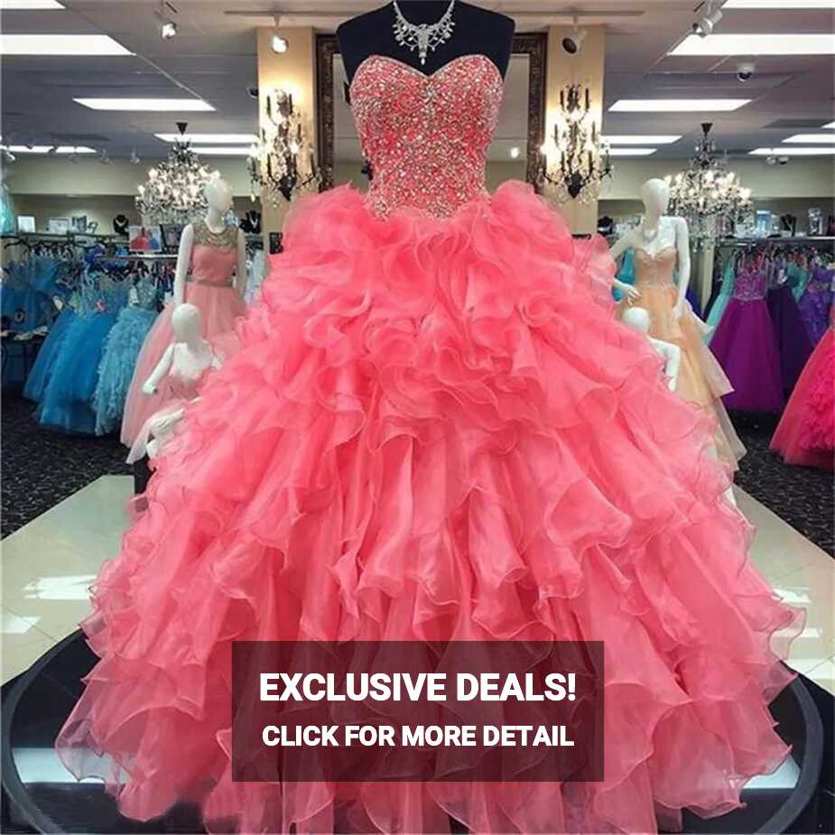 Custom Dark Pink Beaded Princess Ball Gown With Ruffled Organza ...