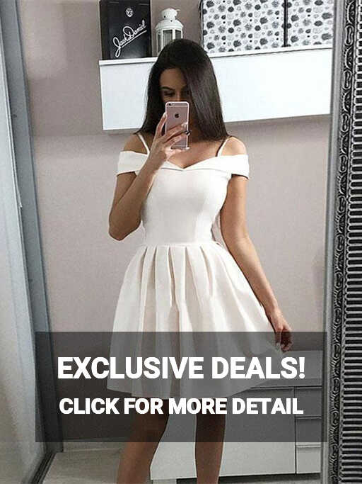 Custom Made A Line Short White Off Shoulder Prom Dresses, Short ...