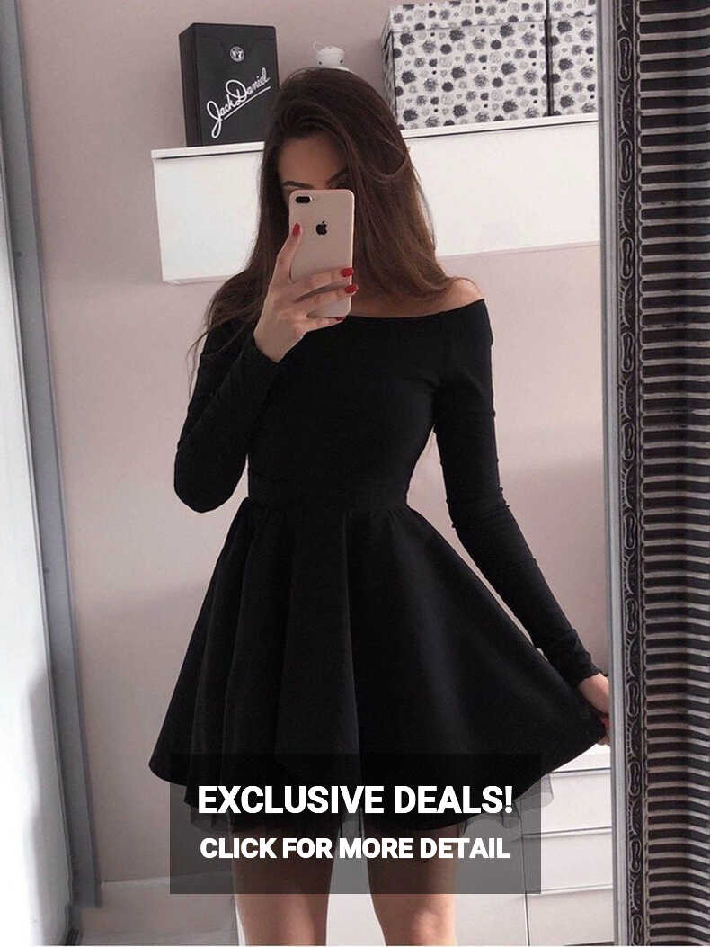 Custom Made Long Sleeves Short Black Prom Dresses, Short Black ...