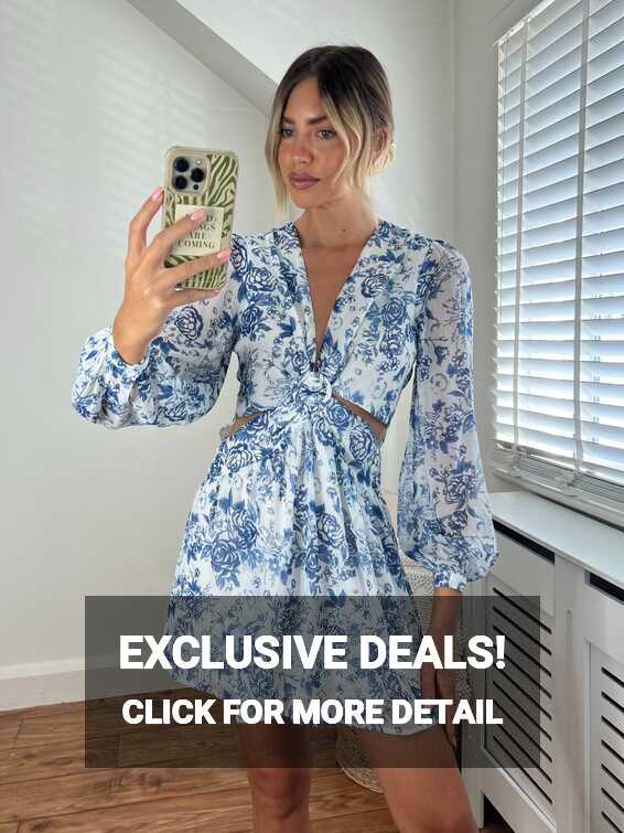 Cut Out Mini Dress | Tasha Dress in Blue &amp; White Floral – Style Cheat