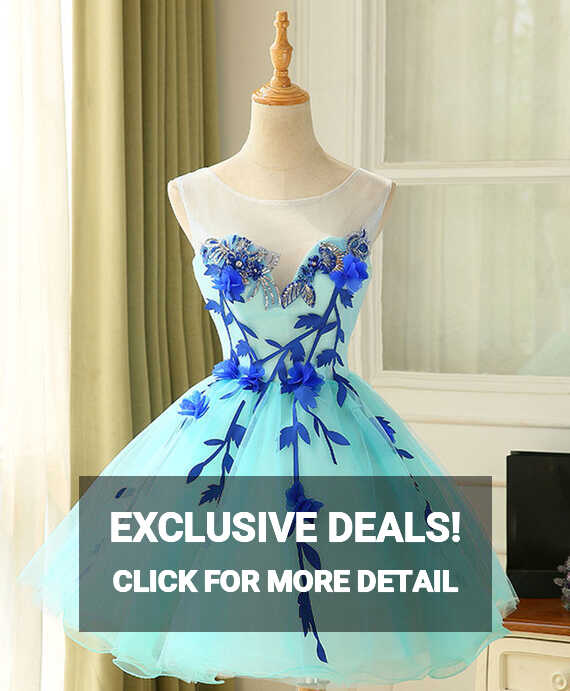 Cute A Line Blue Tulle Mini/Short Prom Dress, Blue Homecoming ...