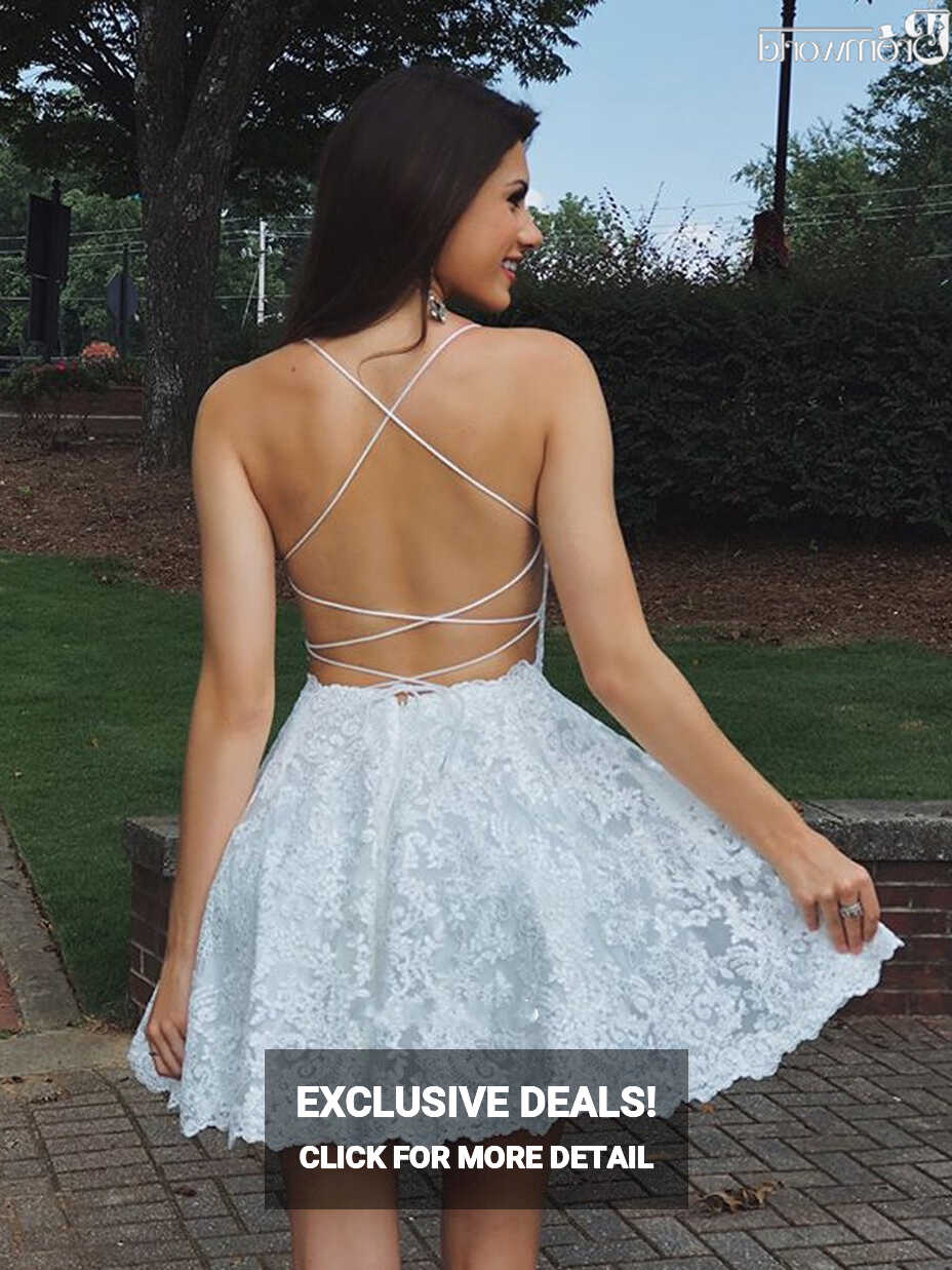 Cute A-Line White Lace Short Prom Gown Homecoming Dresses ...