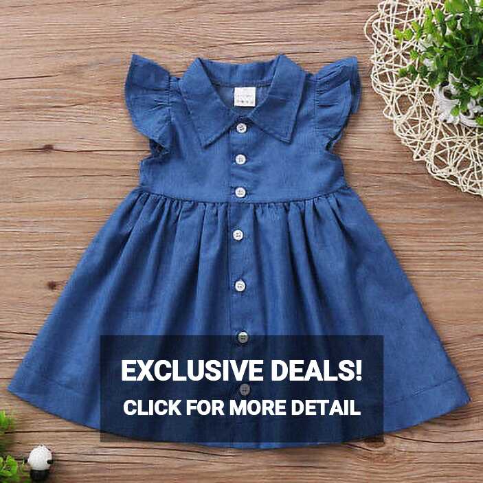 Cute Baby Girls Kid Toddler Denim Dress Summer Ruffle Sleeve ...