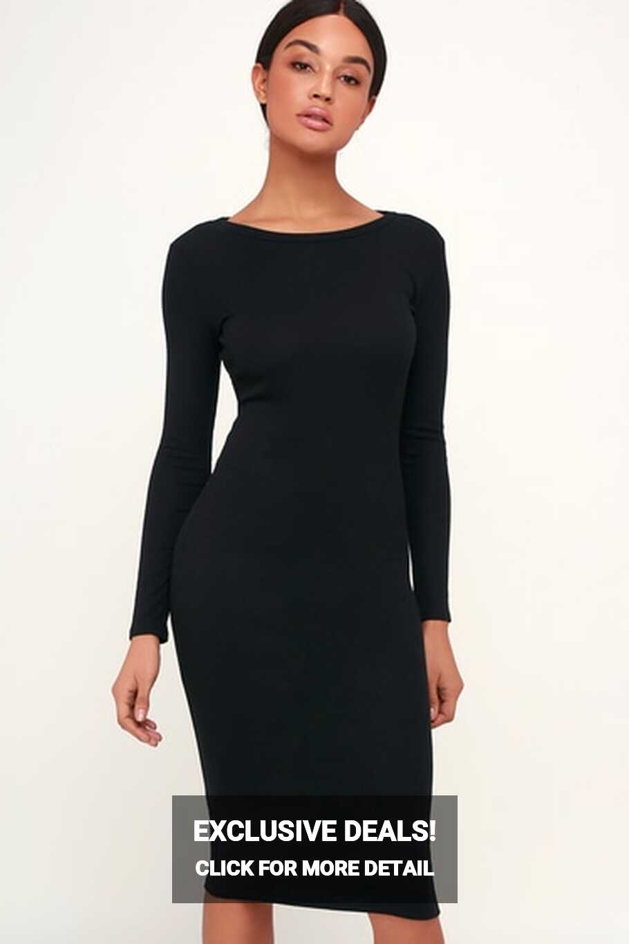 Cute Black Dress - Bodycon Dress - Midi Dress - Ribbed Dress - Lulus