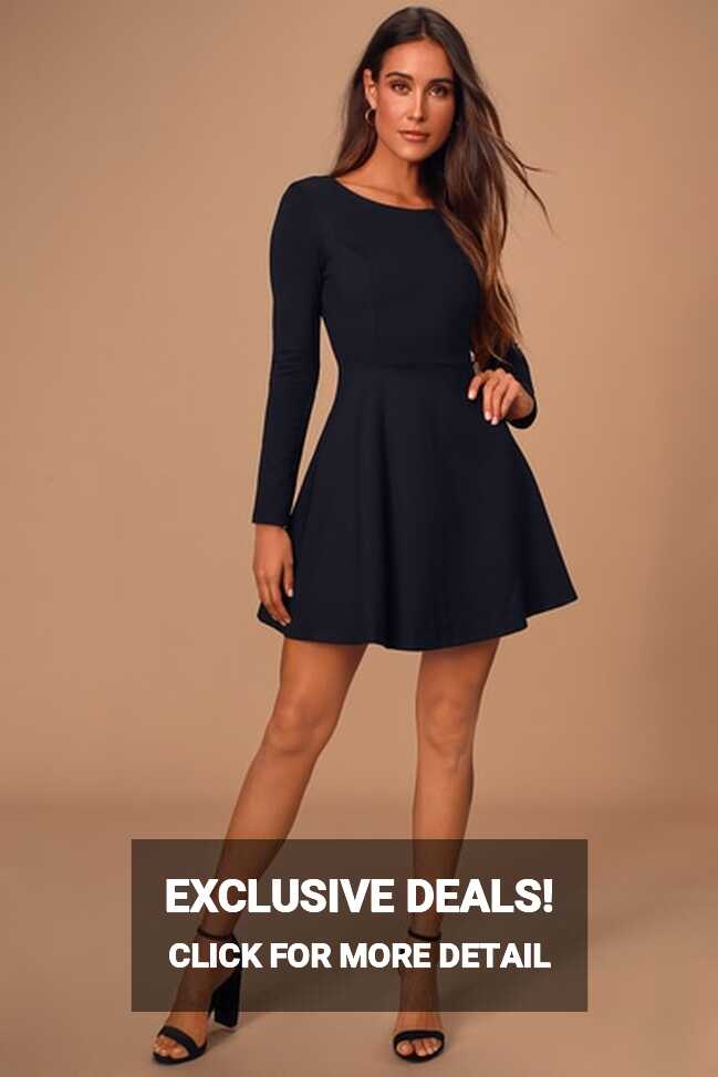 Cute Black Dress - Long Sleeve Dress - Skater Dress - Lulus