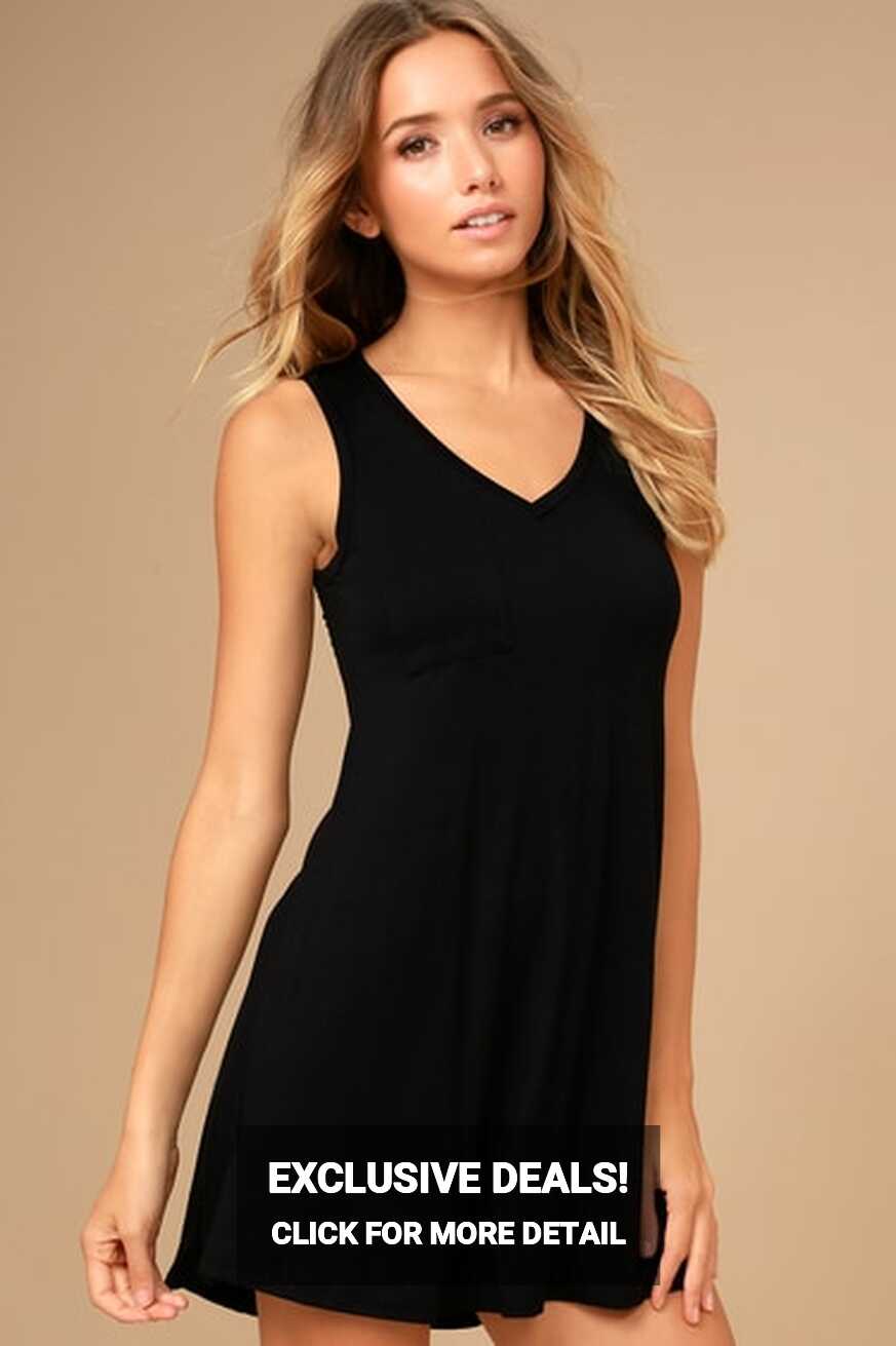 Cute Black Dress - Swing Dress - Sleeveless Dress - V-Neck Dress ...