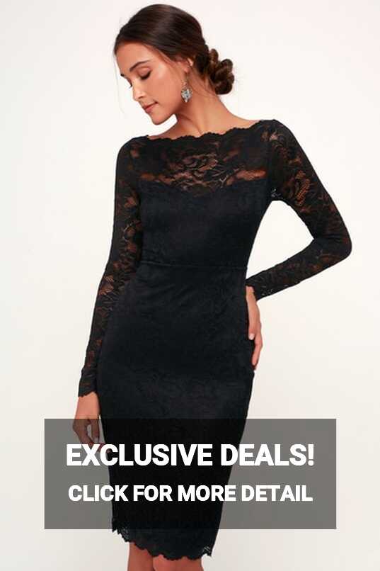 Cute Black Lace Dress - Lace Bodycon Dress - Long Sleeve Dress - Lulus